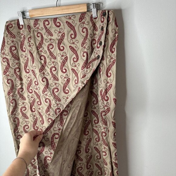 Woolrich Boho Gypsy Vintage Paisley Button Side Faux Wrap Long MIDI Skirt Sz 18 - Picture 4 of 10